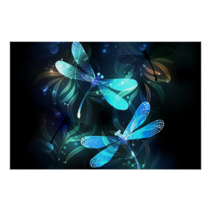 Lake Glows Dragonflies Poster