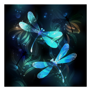 Lake Glows Dragonflies Poster