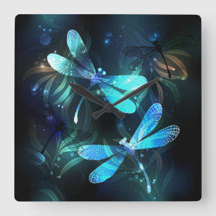 Lake Glows Dragonflies Quadratische Wanduhr