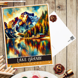 Lake Granby, Colorado Vintage Gemälde Postkarte