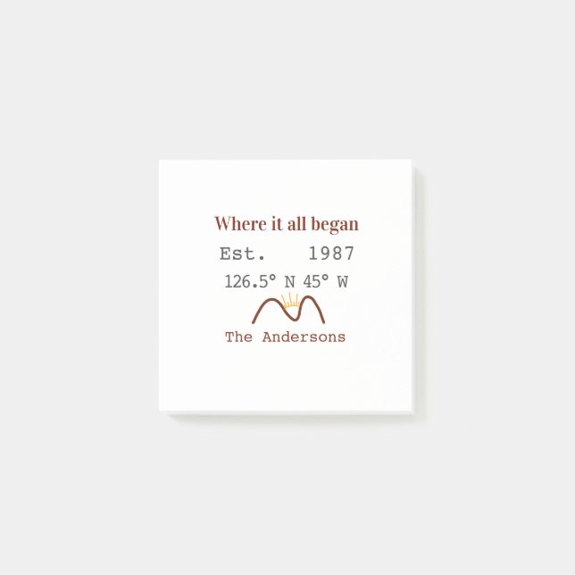 Lake house ets. Date year custom coordinates brown Post-it Klebezettel (Vorderseite)