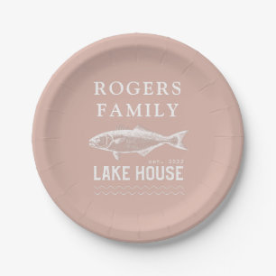 Lake House Familienname Blues Pink Pappteller