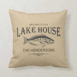 Lake House Familienname Fisch Kissen