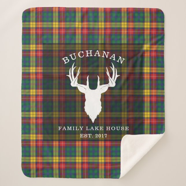 Lake House Tartan Kariert Clan Buchanan Familienna Sherpadecke (Vorderseite)
