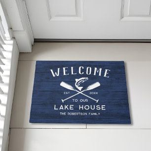Lake House Willkommen Rustic Blue Wood Fußmatte