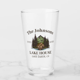 Lake House Wood Themed Family Name Personalisiert Glas