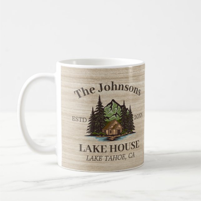 Lake House Wood Themed Family Name Personalisiert Kaffeetasse (Links)