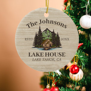 Lake House Wood Themed Family Name Personalisiert Keramik Ornament