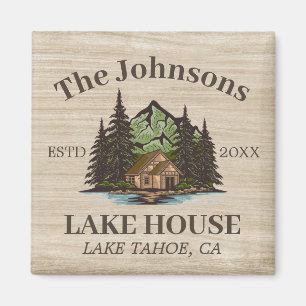Lake House Wood Themed Family Name Personalisiert Magnet