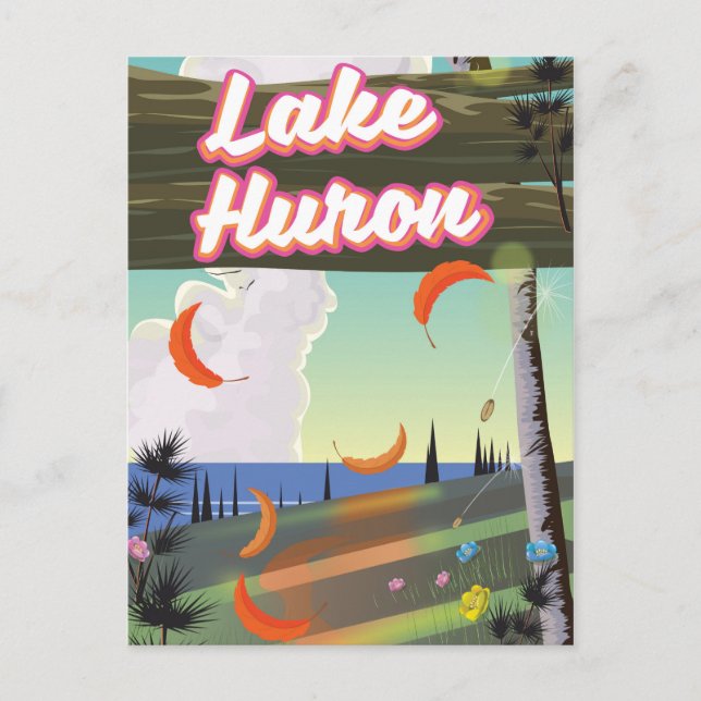 Lake Huron Travel Poster Postkarte (Vorderseite)