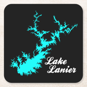 Lake Lanier Georgia Cyan Ufer Schriftzug Kartenski Rechteckiger Pappuntersetzer