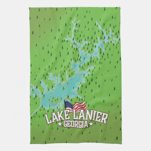 Lake Lanier Georgia Karte Geschirrtuch (Vertikal)