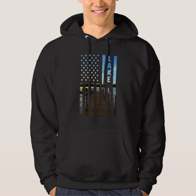 Lake Life American Flag Dock Sunset Power Boat Wak Hoodie (Vorderseite)