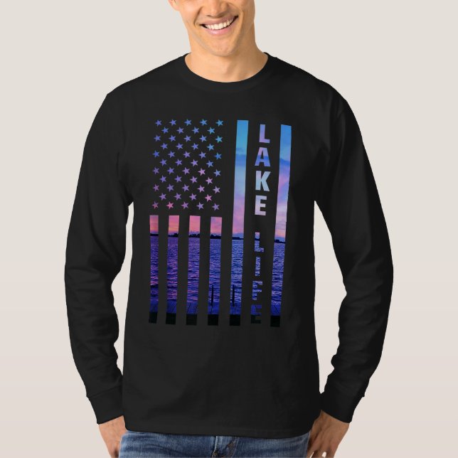 Lake Life American Flag Dock Sunset Wakeboarder Po T-Shirt (Vorderseite)