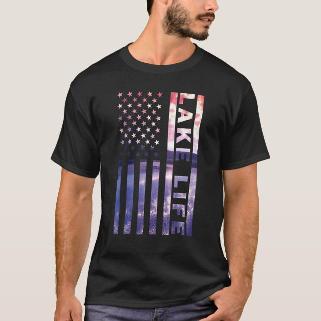 Lake Life American Flag Dock Sunset Wakeboarder Po T-Shirt (Vorderseite)