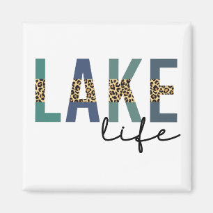 Lake Life Cheetah Print Typografy Magnet