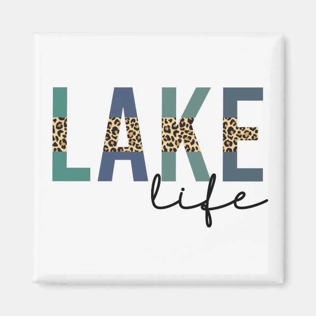 Lake Life Cheetah Print Typografy Magnet (Vorne)