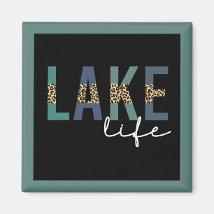 Lake Life Cheetah Print Typografy Magnet