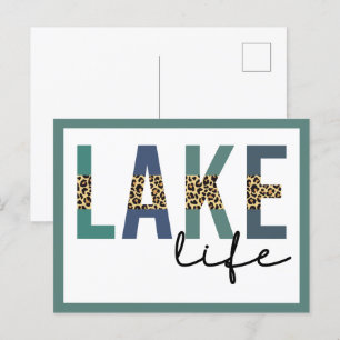Lake Life Cheetah Print Typografy Postkarte