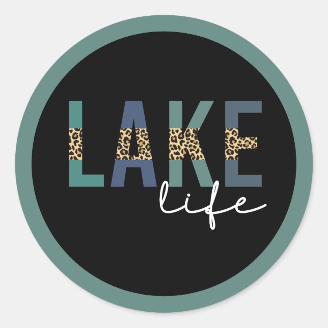 Lake Life Cheetah Print Typografy Runder Aufkleber (Vorderseite)