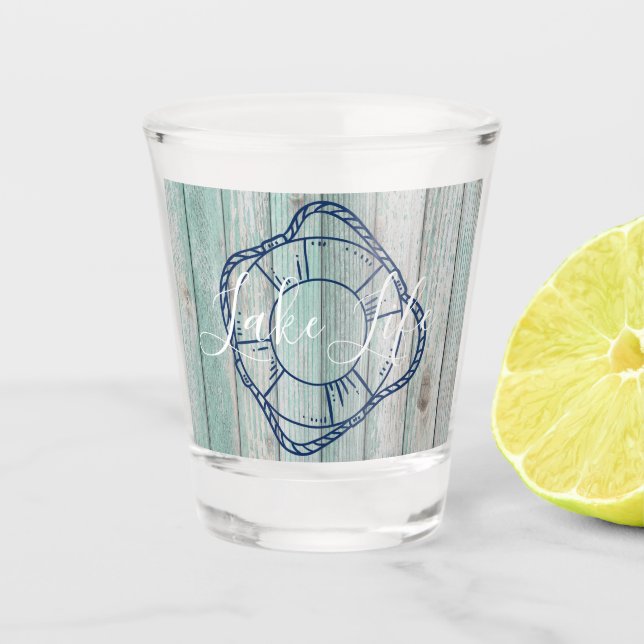 Lake Life & Preserve Blue Wood Schnapsglas (Vorderseite)