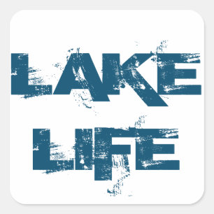 Lake Life Weathered Blue Schriftart Quadratischer Aufkleber