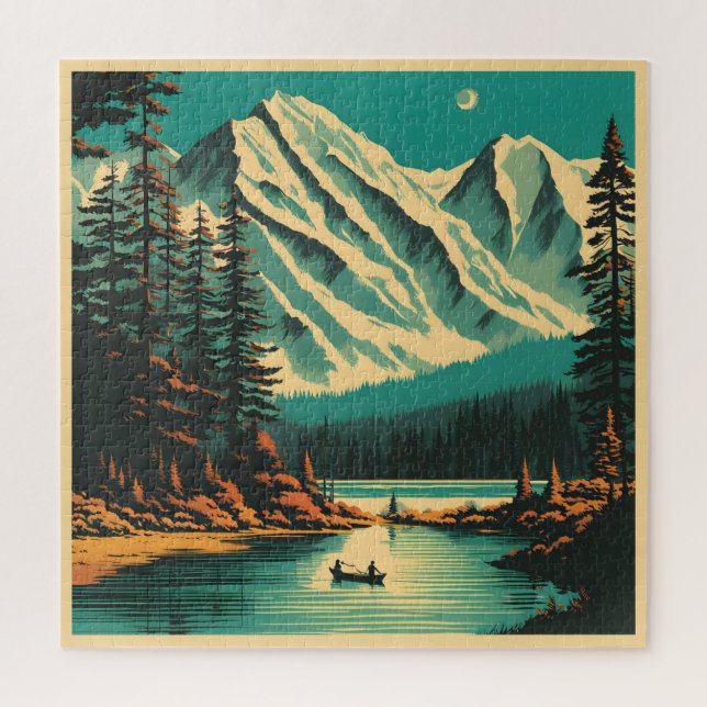 Lake Louise Banff National Park Retro Travel Puzzle (Vertikal)