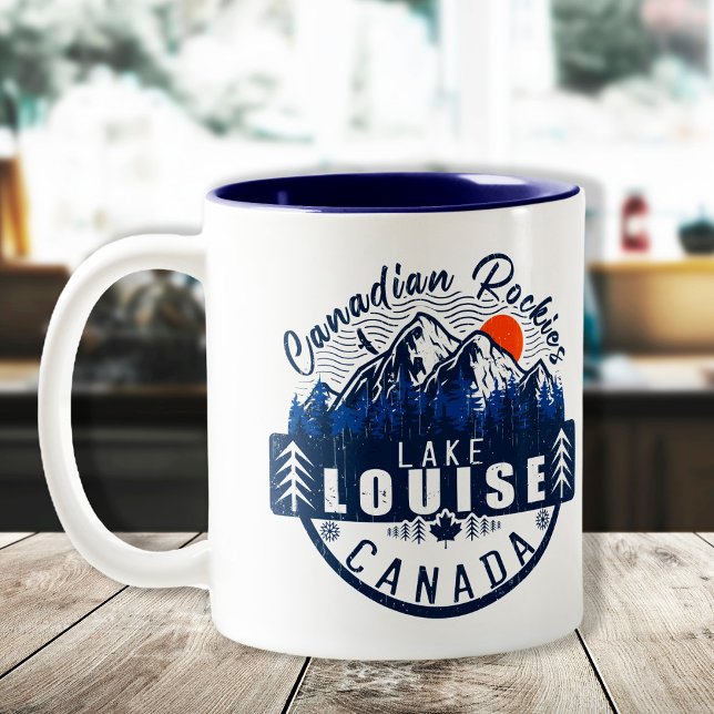 Lake Louise - Kanada - Vintag Retro Sunset Zweifarbige Tasse (Von Creator hochgeladen)
