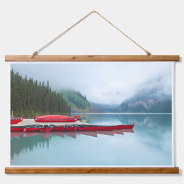 Lake Louise Landschaft Aussicht mit Roten Kanus Wandteppich Mit Holzrahmen