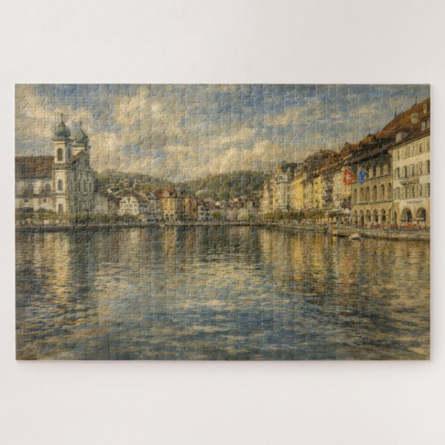 Lake Lucerne Switzerland Jesuit Church Art Puzzle (Horizontal)