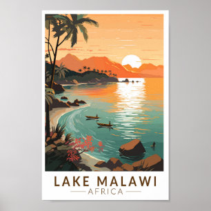 Lake Malawi Africa Sunset Travel Art Vintag Poster