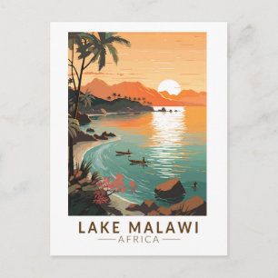 Lake Malawi Africa Sunset Travel Art Vintag Postkarte