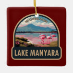 Lake Manyara Nationalpark Tansania Vintag Reisen Keramikornament<br><div class="desc">Lake Manyara Vektorgrafik Design. Der Lake Manyara Nationalpark besticht durch einen flachen,  alkalischen See,  der über eine Million Flamingos anlockt.</div>