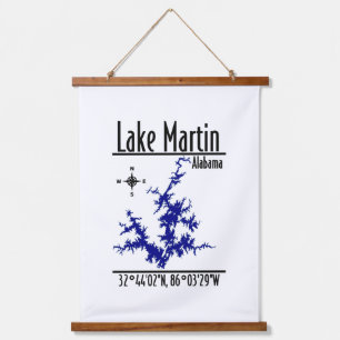 Lake Martin Alabama Blaue nautische Karte Wandteppich Mit Holzrahmen