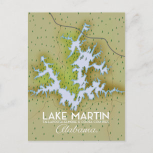 Lake Martin Alabama Reiseplakat Karte. Postkarte