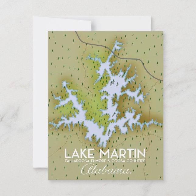 Lake Martin Alabama Travel Plakatkarte. (Vorderseite)