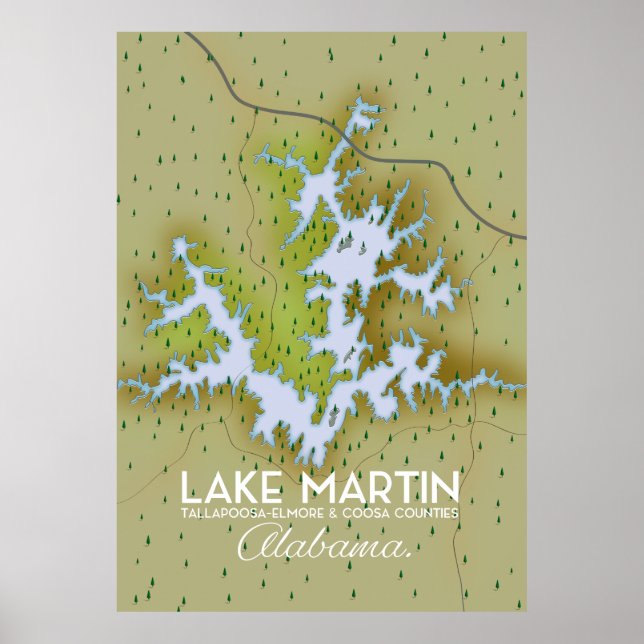 Lake Martin Alabama Travel Plakatkarte. Poster (Vorne)