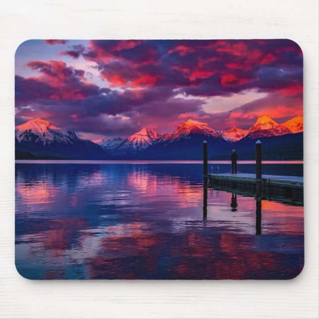 Lake McDonald, Glacier National Park red sky Mousepad (Vorne)