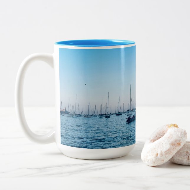 Lake Michigan Boats Foto Zweifarbige Tasse (Mit Donut)