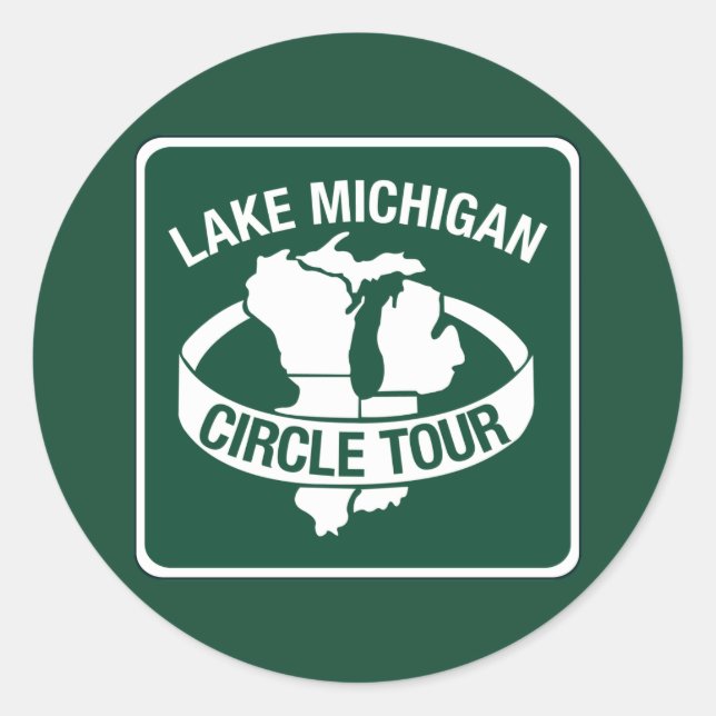 Lake Michigan Circle Tour, Sign, Wisconsin, USA Runder Aufkleber (Vorderseite)