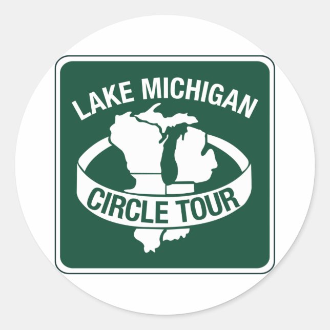 Lake Michigan Circle Tour, Sign, Wisconsin, USA Runder Aufkleber (Vorderseite)