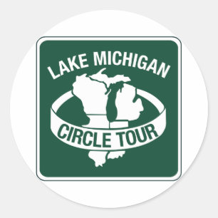 Lake Michigan Circle Tour, Sign, Wisconsin, USA Runder Aufkleber
