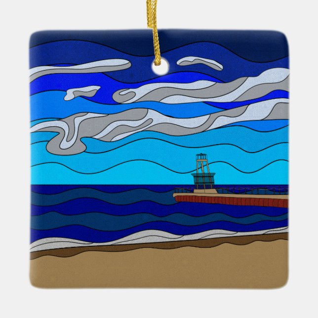 Lake Michigan - Keramik Ornament (Platz) (Vorderseite)
