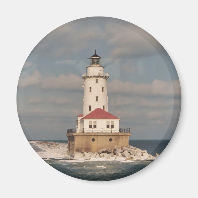 Lake Michigan Lighthouse Round Magnet (Vorne)