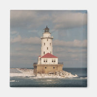 Lake Michigan Lighthouse Square Magnet
