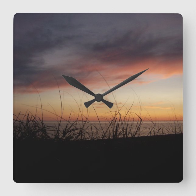 Lake Michigan Sunset Acrylic Wall Clock Quadratische Wanduhr (Vorderseite)