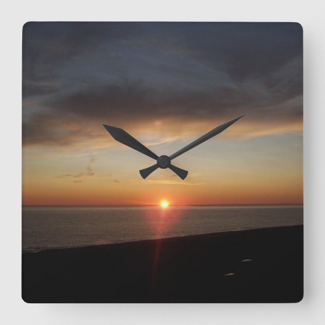 Lake Michigan Sunset Acrylic Wall Clock Quadratische Wanduhr (Vorderseite)