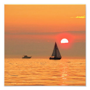 Lake Michigan Sunset and Boats Fotodruck