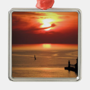 Lake Michigan Sunset Silbernes Ornament