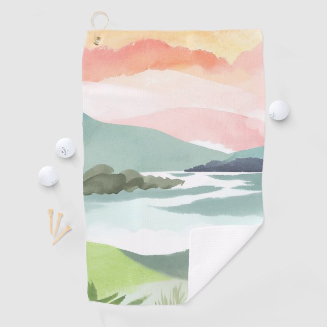 Lake Morning Sunrise | Watercolor Nature Golfhandtuch (Insitu)